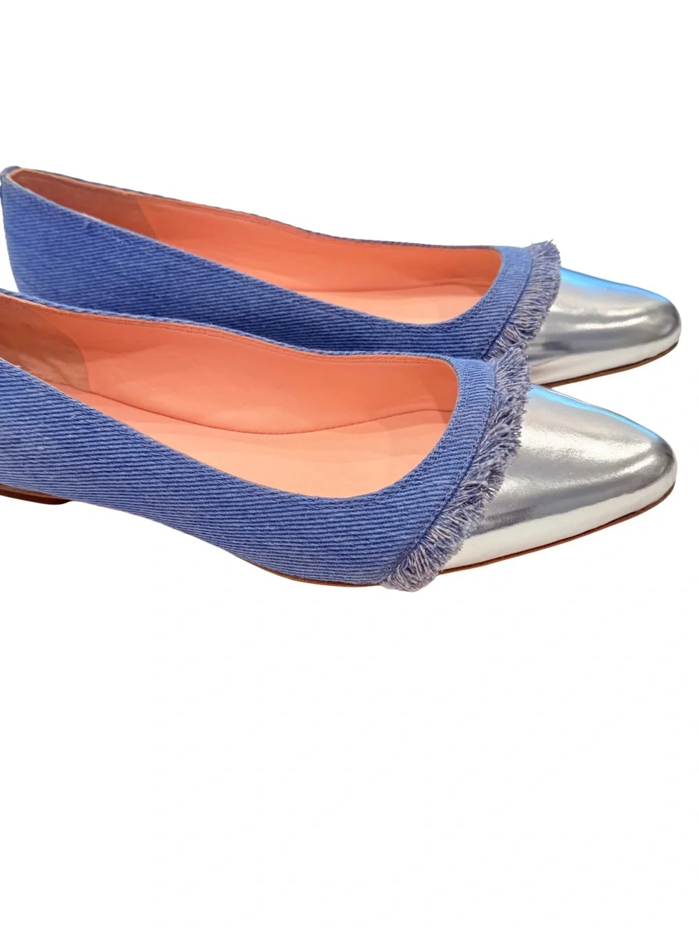 Kate Spade New York Nelly Flats Washed Denim Metallic Silver Sz 8.5 NIB